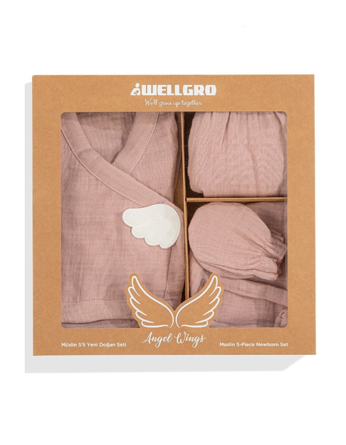 Angel Wings 5-τεμαχίων Νεογέννητο Σετ-ροζ Angel Wings 5-τεμαχίων Νεογέννητο Σετ-ροζ