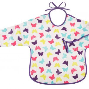 Αδιάβροχη Βαμβακερή Σαλιάρα με Δέσιμο και Μανίκι - Πεταλούδες