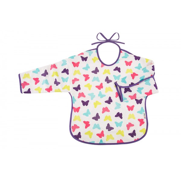 Αδιάβροχη Βαμβακερή Σαλιάρα με Δέσιμο και Μανίκι - Πεταλούδες