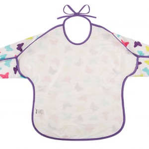 Αδιάβροχη Βαμβακερή Σαλιάρα με Δέσιμο και Μανίκι - Πεταλούδες