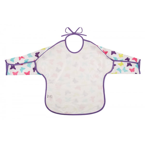 Αδιάβροχη Βαμβακερή Σαλιάρα με Δέσιμο και Μανίκι - Πεταλούδες