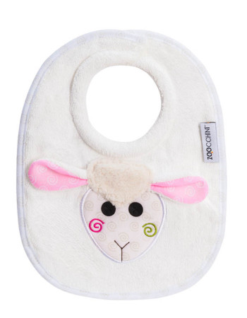 Zoocchini Lola the Lamb Bib Fabric with Hoop & Loop Fastener White for 6 m+
