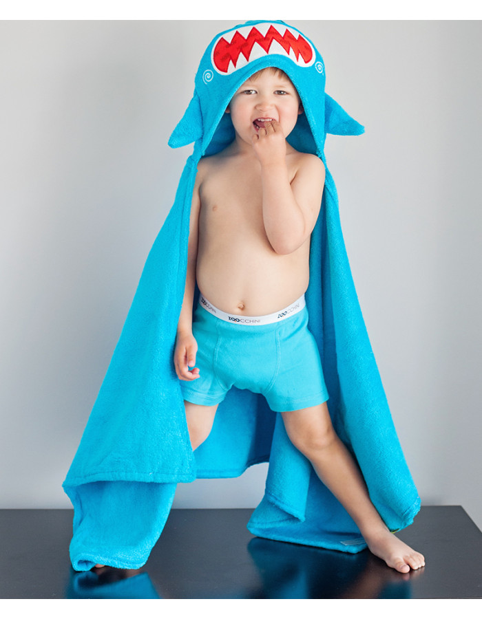 Zoocchini Hooded Baby Bath Towel Sherman The Shark Light Blue
