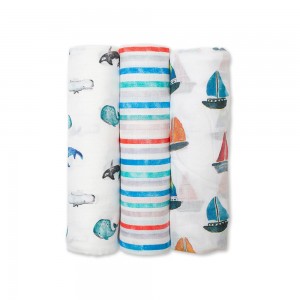 Lulujo 3 Μουσελίνες Bamboo – Out At Sea Swaddling Blankets