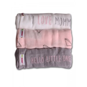 Minene Μουσελίνες Σετ των 3 (I love mommy) - Γκρι/Ασπρο/Ροζ