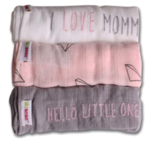 Minene Μουσελίνες Σετ των 3 (I love mommy) - Γκρι/Ασπρο/Ροζ
