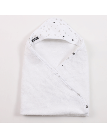 Minene Hooded Baby Bath Towel Bamboo Stars White