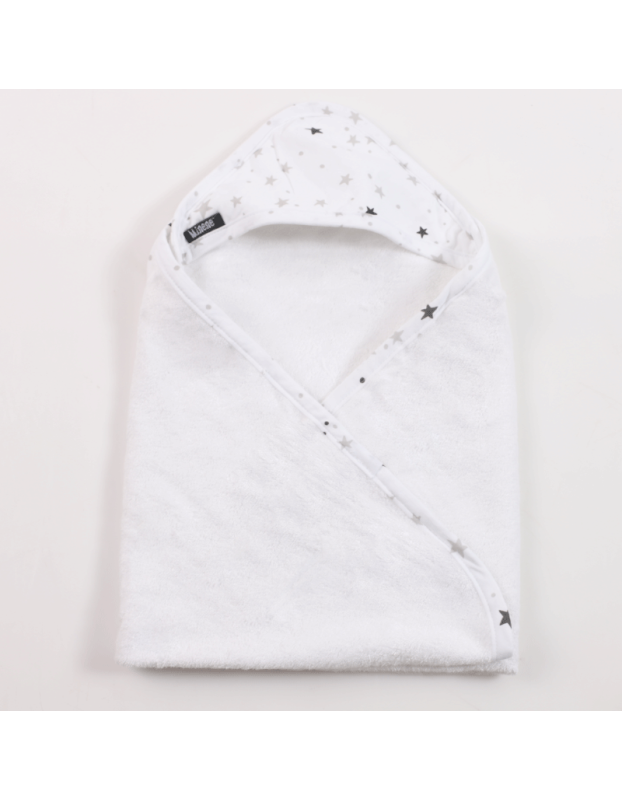 Minene Hooded Baby Bath Towel Bamboo Stars White