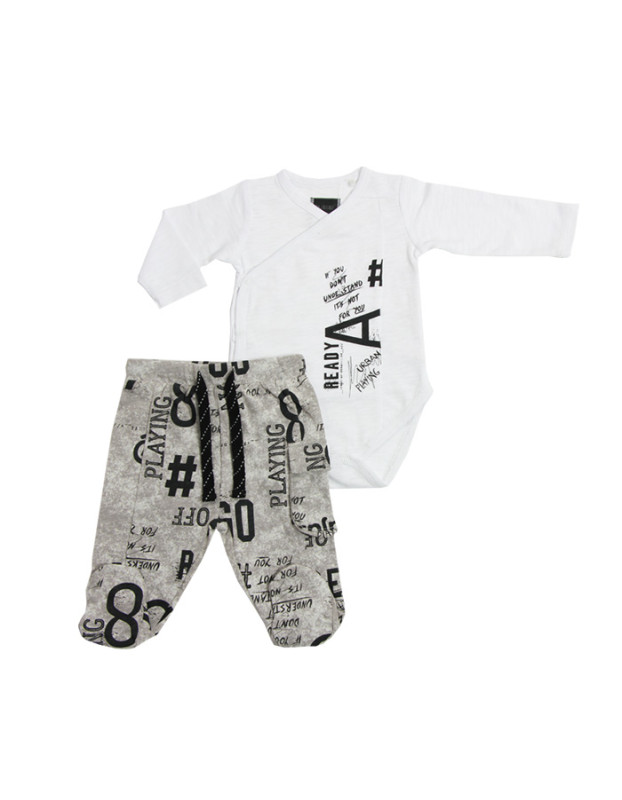 Minene Baby Set Άσπρο-Γκρι με Black Printed - 12-18m | 281350021412M Minene Baby Set Άσπρο-Γκρι με Black Printed - 12-18m | 281350021412M