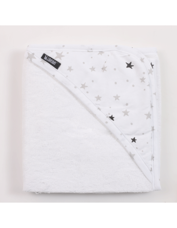 Minene Hooded Baby Bath Towel Bamboo Stars White