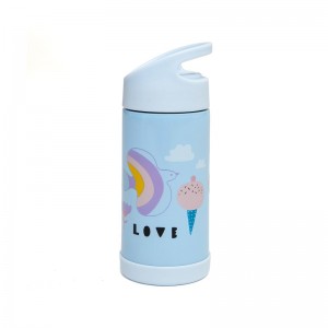 Petit Monkey Kids Water Bottle Thermos Stainless Steel with Straw Non Spill Blue 350ml