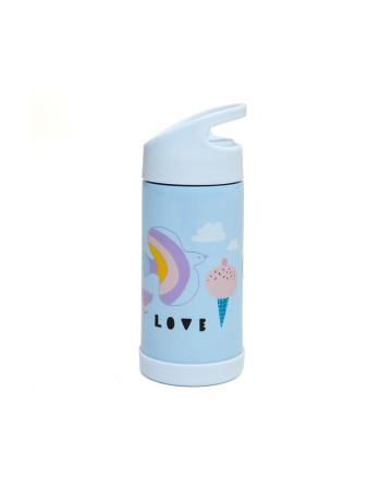 Petit Monkey Kids Water Bottle Thermos Stainless Steel with Straw Non Spill Blue 350ml