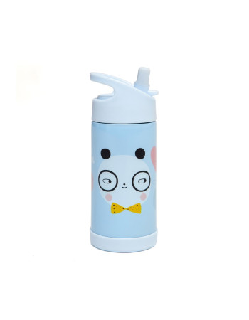 Petit Monkey Kids Water Bottle Thermos Stainless Steel with Straw Non Spill Blue 350ml