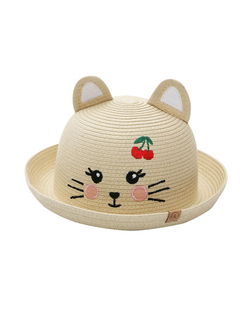 FlapJackKids Ψάθινο Καπέλο UPF 50  -Cat - MEDIUM 2-4 yrs  |  FJKST845M