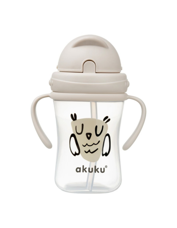Akuku Baby Cup with Handles and Straw made of Plastic Beige 300ml for 9m+m+