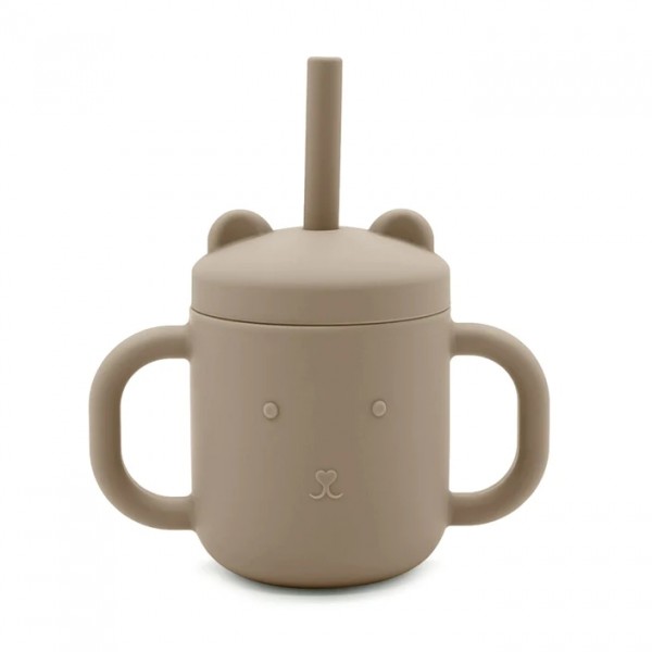 Petit Monkey – Ποτήρι Σιλικόνης με καλαμάκι - taupe