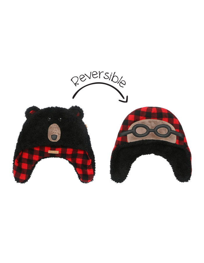 Flapjackkids Σκουφί 2-4 Διπλής Όψης Black Bear/Aviator