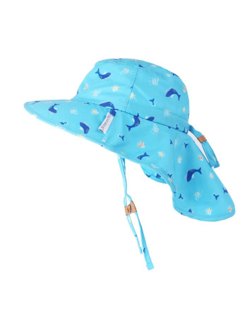 Flapjack Cape Sunhat UPF50  Blue Whale/Octopus - SMALL 6 mo-2 yrs