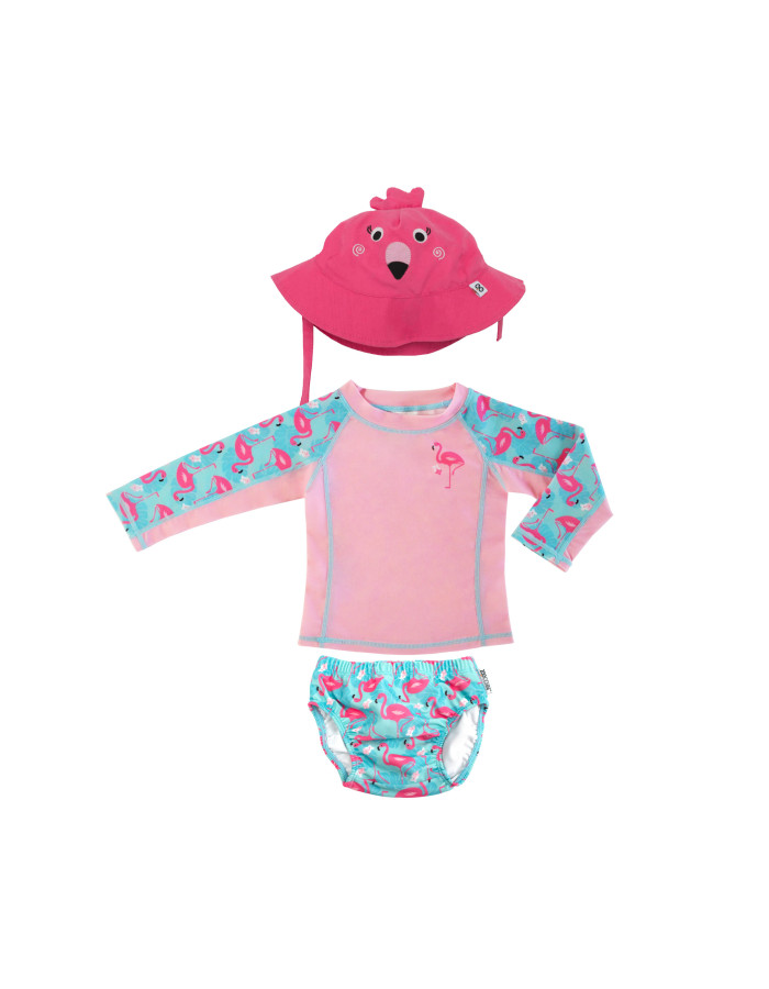 Σετ UV Μαγιώ Πάνα Καπέλο Μπλούζα Franny the Flamingo - 6-12m