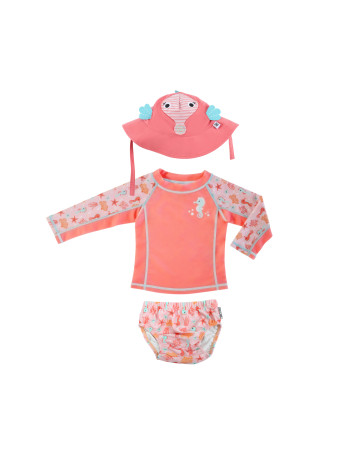 Σετ UV Μαγιώ Πάνα Καπέλο Μπλούζα Sally the Seahorse - 6-12m