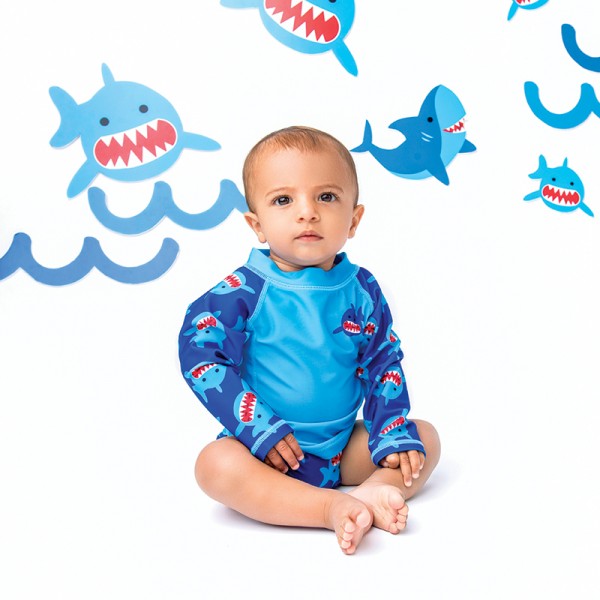 Σετ UV Μαγιώ Πάνα Καπέλο Μπλούζα Sherman the Shark - 12-24m