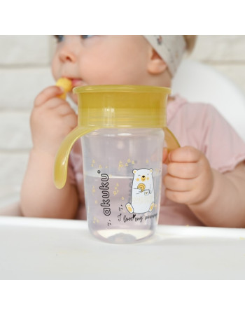 Εκπαιδευτικό Ποτηράκι 360° 240 ml με Χερούλια Yellow