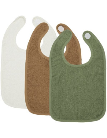 Meyco – Σετ 3 Βαμβακερές Σαλιάρες Offwhite/Toffee/Forest green