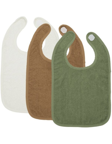 Meyco – Σετ 3 Βαμβακερές Σαλιάρες Offwhite/Toffee/Forest green