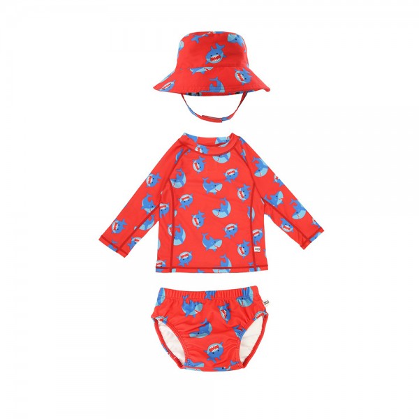 Σετ UV Μαγιώ Πάνα Bucket Καπέλο Μπλούζα Sherman the Shark - 12-24m