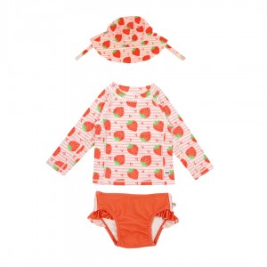 Σετ UV Μαγιώ Bucket Καπέλο Μπλούζα Strawberry - 4 ΕΤΩΝ