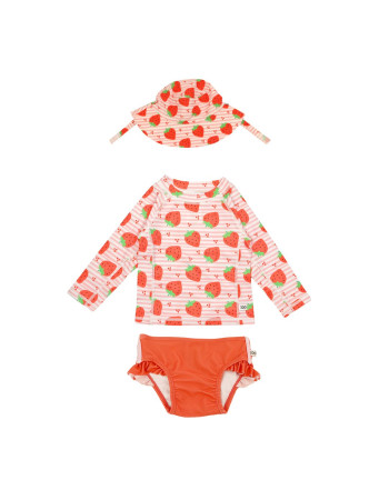 Σετ UV Μαγιώ Bucket Καπέλο Μπλούζα Strawberry - 6-12m  |  ZOO16010-6-12M