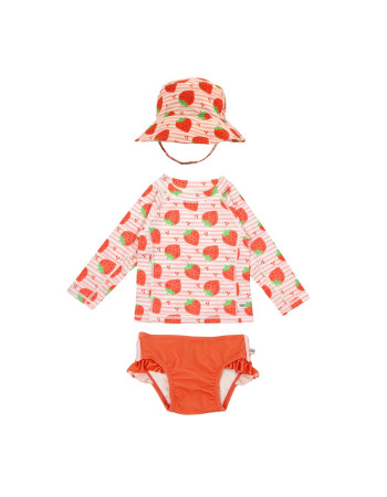 Σετ UV Μαγιώ Bucket Καπέλο Μπλούζα Strawberry - 6-12m  |  ZOO16010-6-12M
