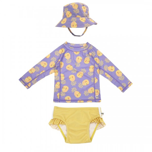 Σετ UV Μαγιώ Bucket Καπέλο Μπλούζα Pineapple - 4 ΕΤΩΝ