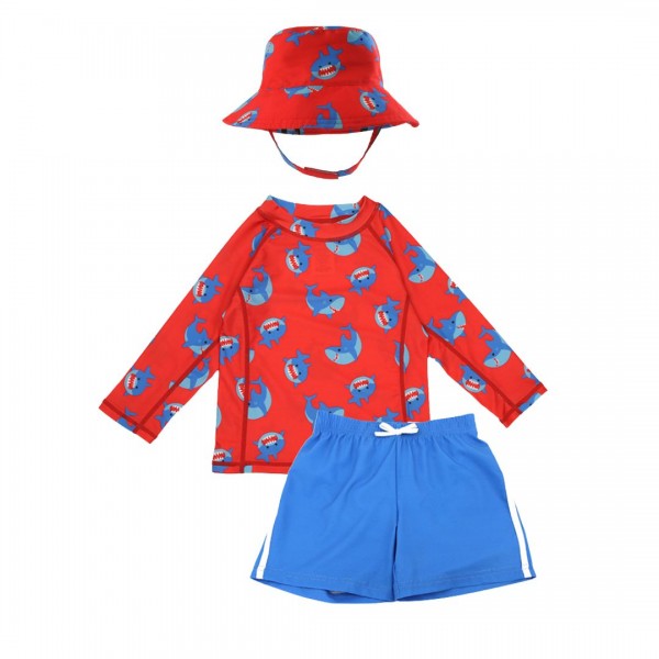 Σετ UV Μαγιώ Bucket Καπέλο Μπλούζα Sherman the Shark - 12-24m