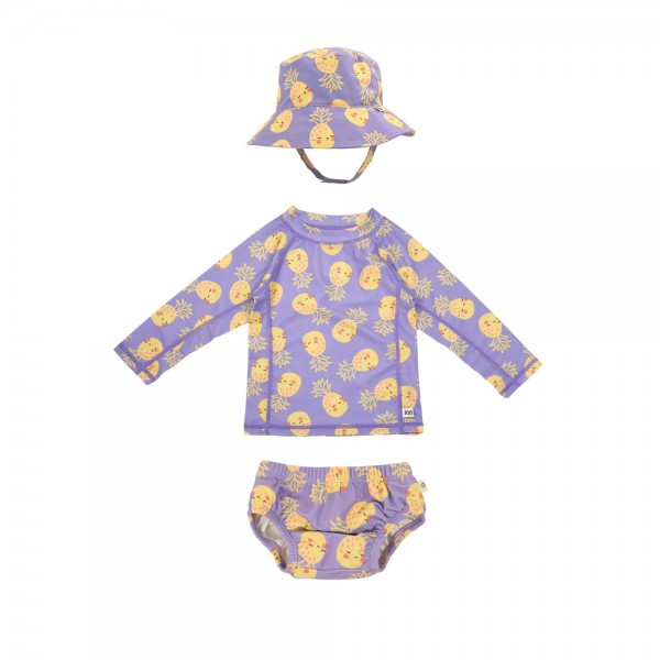 Σετ UV Μαγιώ Πάνα Bucket Καπέλο Μπλούζα Pineapple - 12-24m
