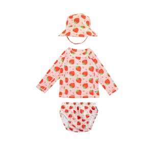 Σετ UV Μαγιώ Πάνα Bucket Καπέλο Μπλούζα Strawberry 