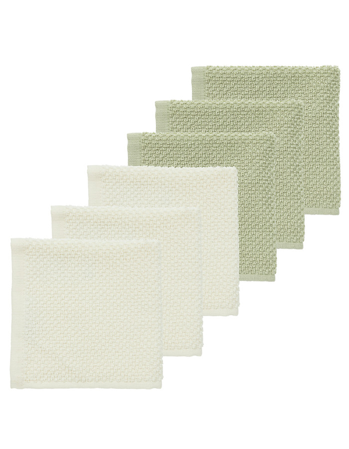 Meyco 6 Λαβέτες Πετσετάκια Popcorn Natural/Soft olive – 30x30cm  |  MEY-167.205.CM.02.M6