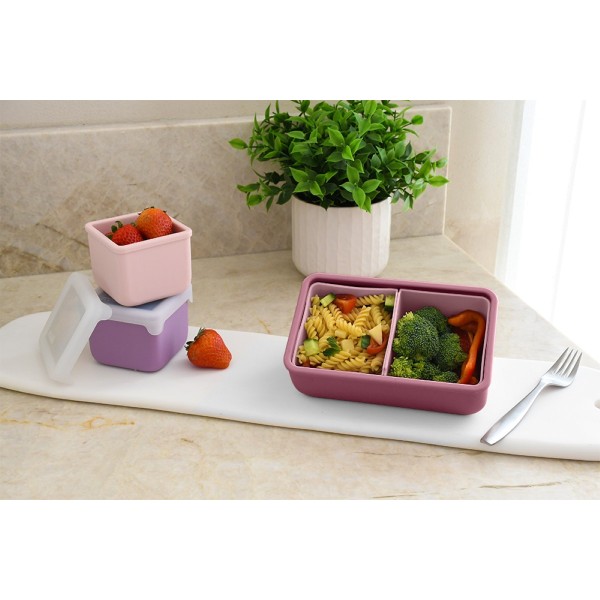 Melii – Bento Σιλικόνης 2 Θέσεων 700ml Blush/Berry