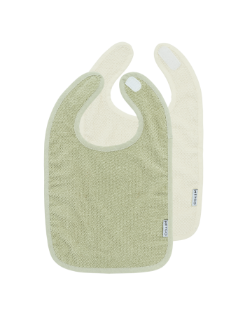 Meyco Σετ 2 Βαμβακερές Σαλιάρες Popcorn natural/soft olive με velcro  |  MEY-241.205.CM.01.M2
