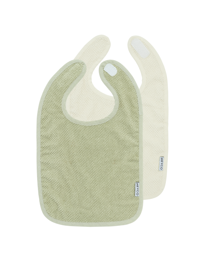Meyco Σετ 2 Βαμβακερές Σαλιάρες Popcorn natural/soft olive με velcro  |  MEY-241.205.CM.01.M2