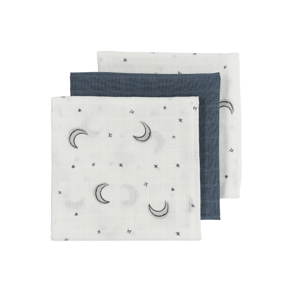 Meyco Σετ 3 Απορροφητικές Λαβέτες/Μουσελίνες Moon Indigo – 30x30cm