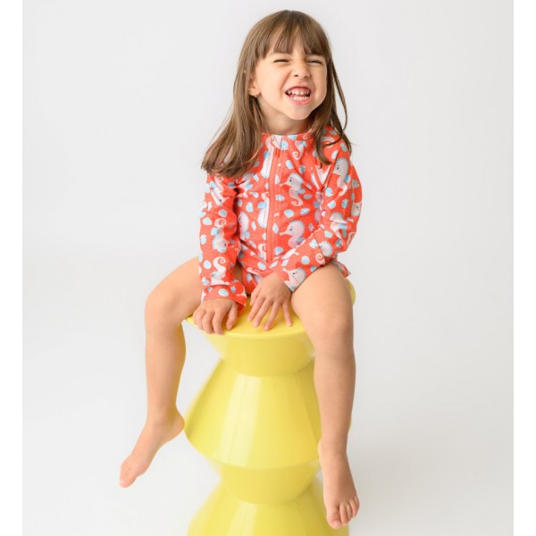 Σετ UV Μαγιώ Πάνα Bucket Καπέλο Μπλούζα Seahorse - 6-12m