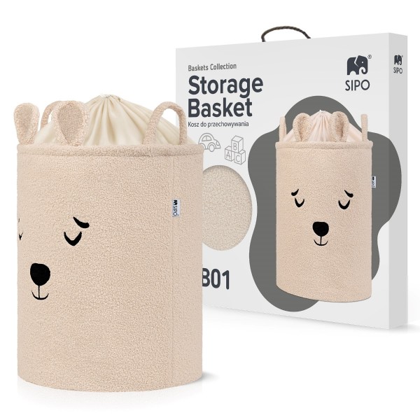 Sipo Πολυχρηστικό Καλάθι Premium Μπουκλέ Μπεζ Αρκουδάκι 43L