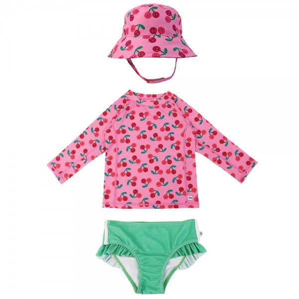 Σετ UV Μαγιώ Bucket Καπέλο Μπλούζα Cherry - 12-24m
