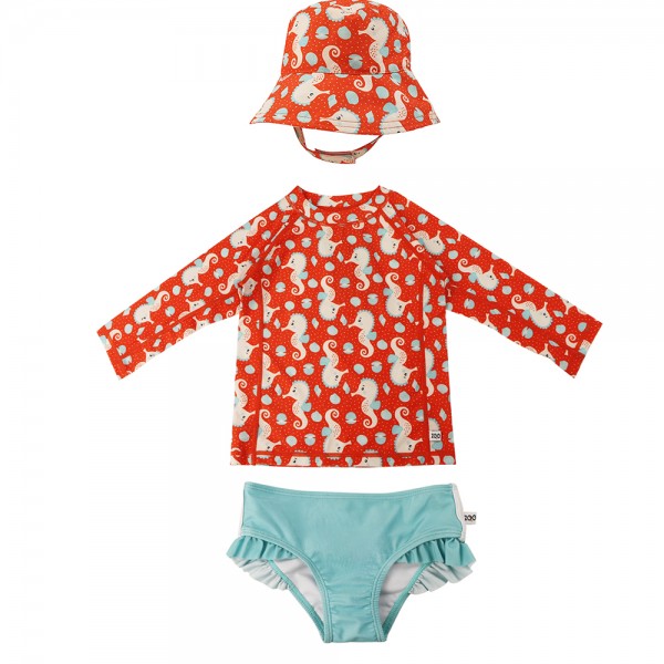 Σετ UV Μαγιώ Bucket Καπέλο Μπλούζα Seahorse - 12-24m