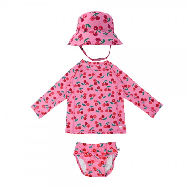 Σετ UV Μαγιώ Πάνα Bucket Καπέλο Μπλούζα Cherry - 6-12m