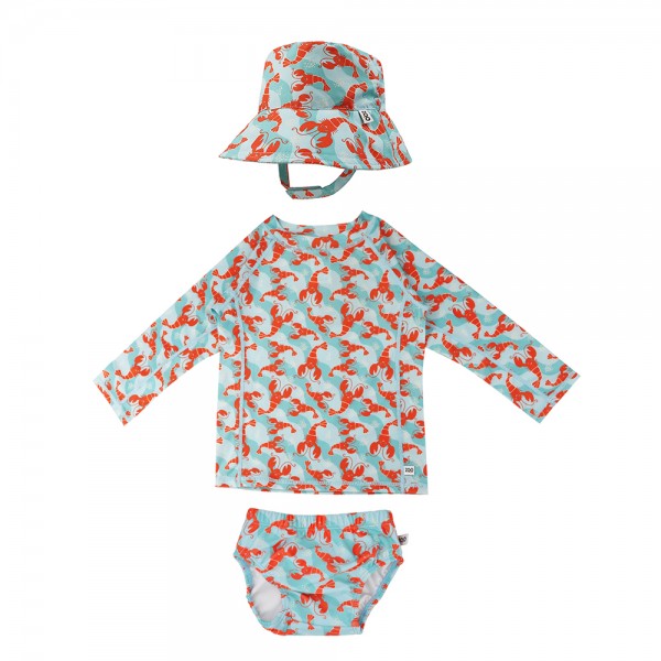 Σετ UV Μαγιώ Πάνα Bucket Καπέλο Μπλούζα Lobster - 12-24m