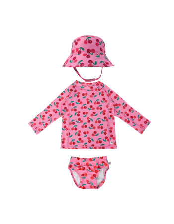 Σετ UV Μαγιώ Πάνα Bucket Καπέλο Μπλούζα Cherry - 6-12m  |  ZOO16025-6-12M