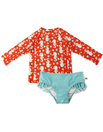 Zoocchini Σετ UV Μαγιώ και Μπλούζα Sally the Seahorse red