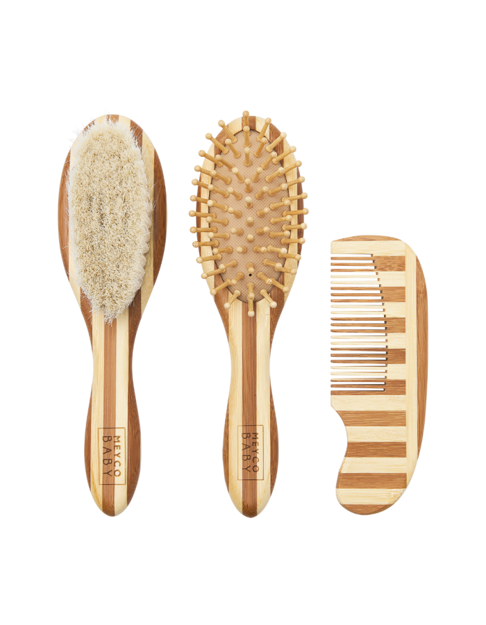 Meyco Βρεφικό Σετ Περιποίησης Μαλλιών Bamboo Stripe Natural/Walnut (3 τεμ.)  |  MEY-293.132.CX.00